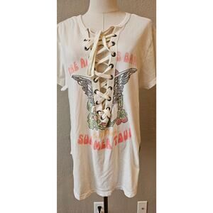 Trunk for Free People Women's Allman Bros Summer Tour Lace Up Tee Size L Ivory